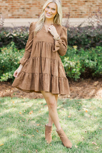 In Your Happy Place Brown Corduroy Dress