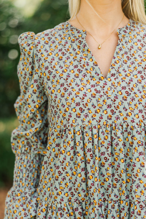 In Your Happy Place Mint Ditsy Floral Dress
