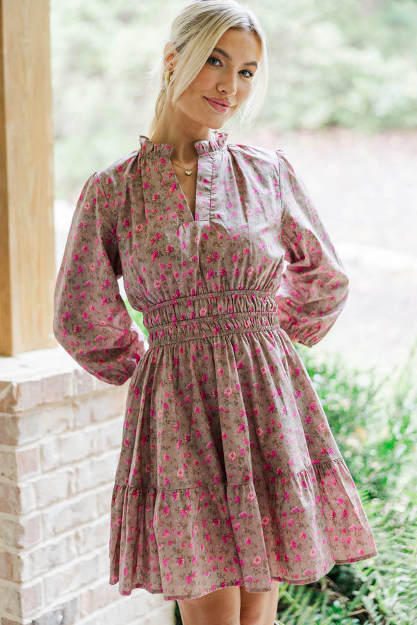 It's All Alright Brown Ditsy Floral Dress