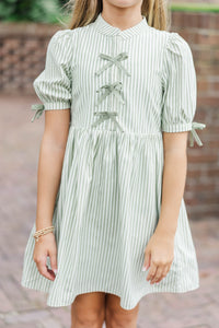Girls: The Audrey Olive Green Striped Dress