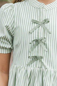 Girls: The Audrey Olive Green Striped Dress