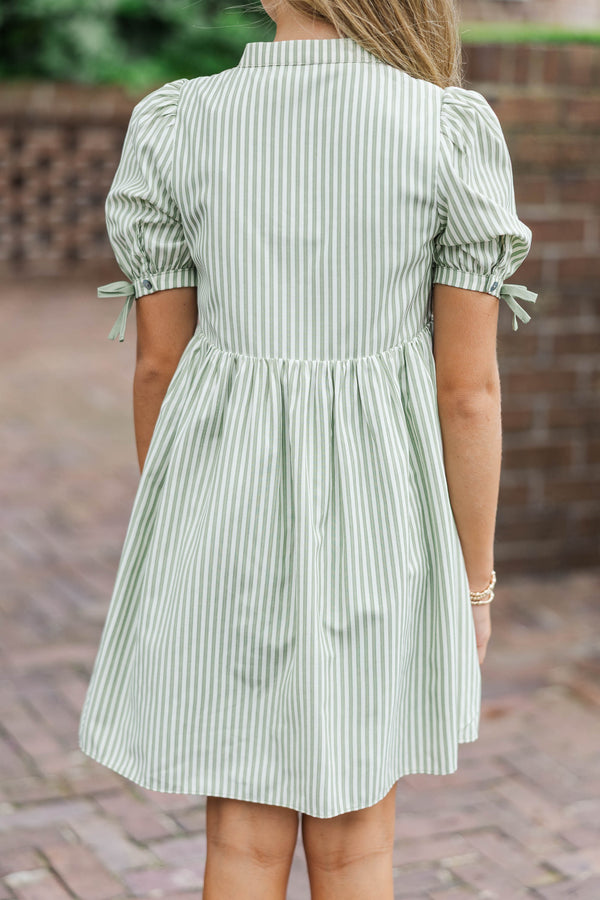 Girls: The Audrey Olive Green Striped Dress
