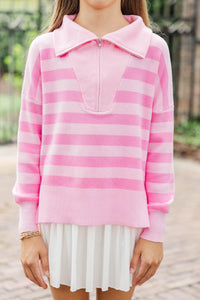 Girls: The Aria Pink Striped Pullover