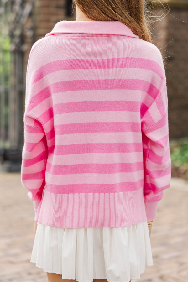 Girls: The Aria Pink Striped Pullover