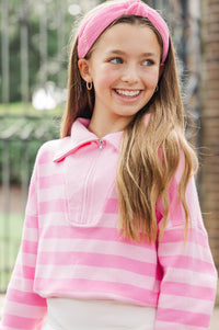 Girls: The Aria Pink Striped Pullover