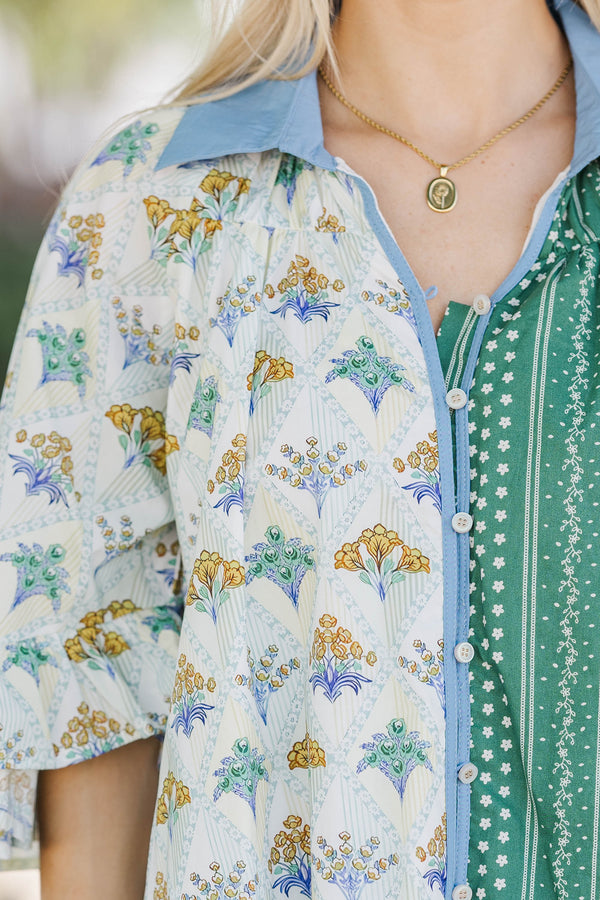 All That You Need Blue Medallion Blouse