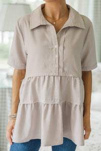 NURSING COLLECTION: All You Need To Hear Brown Striped Babydoll Top