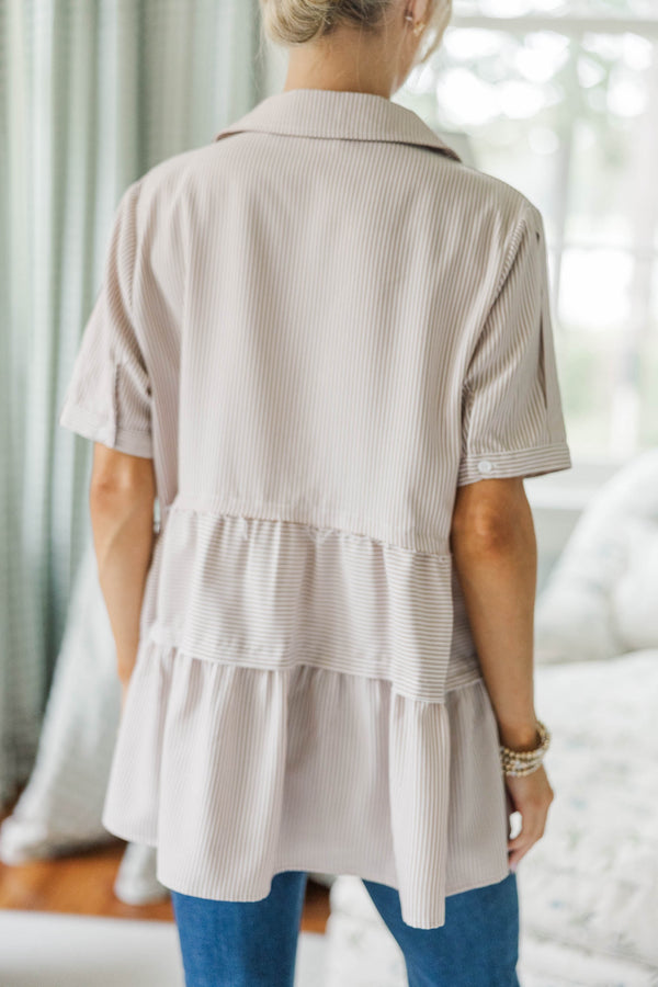 NURSING COLLECTION: All You Need To Hear Brown Striped Babydoll Top