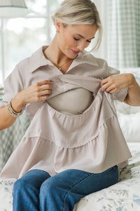 NURSING COLLECTION: All You Need To Hear Brown Striped Babydoll Top