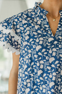 NURSING COLLECTION: Back To Good Navy Blue Floral Blouse