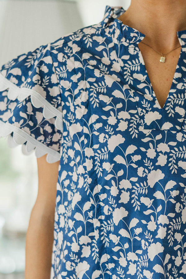NURSING COLLECTION: Back To Good Navy Blue Floral Blouse