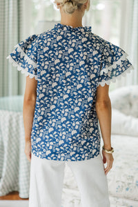 NURSING COLLECTION: Back To Good Navy Blue Floral Blouse