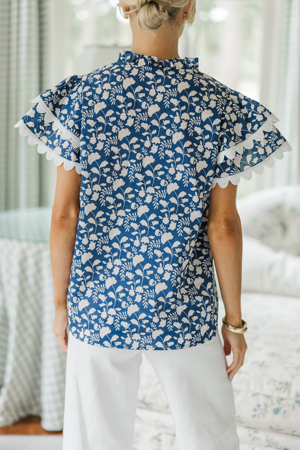NURSING COLLECTION: Back To Good Navy Blue Floral Blouse