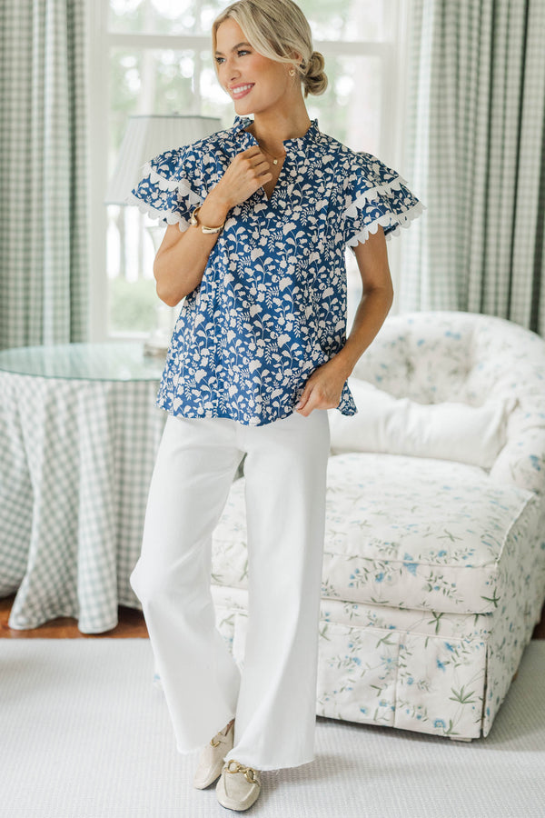 NURSING COLLECTION: Back To Good Navy Blue Floral Blouse