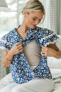 NURSING COLLECTION: Back To Good Navy Blue Floral Blouse