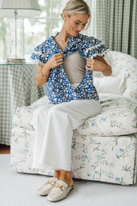 NURSING COLLECTION: Back To Good Navy Blue Floral Blouse