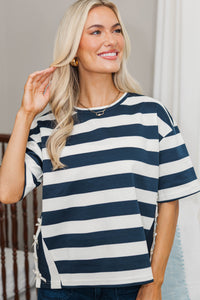 NURSING COLLECTION: Show Your Love Navy Blue Striped Top