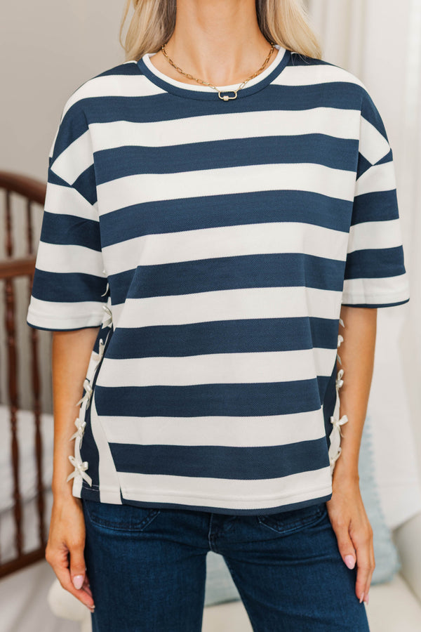 NURSING COLLECTION: Show Your Love Navy Blue Striped Top