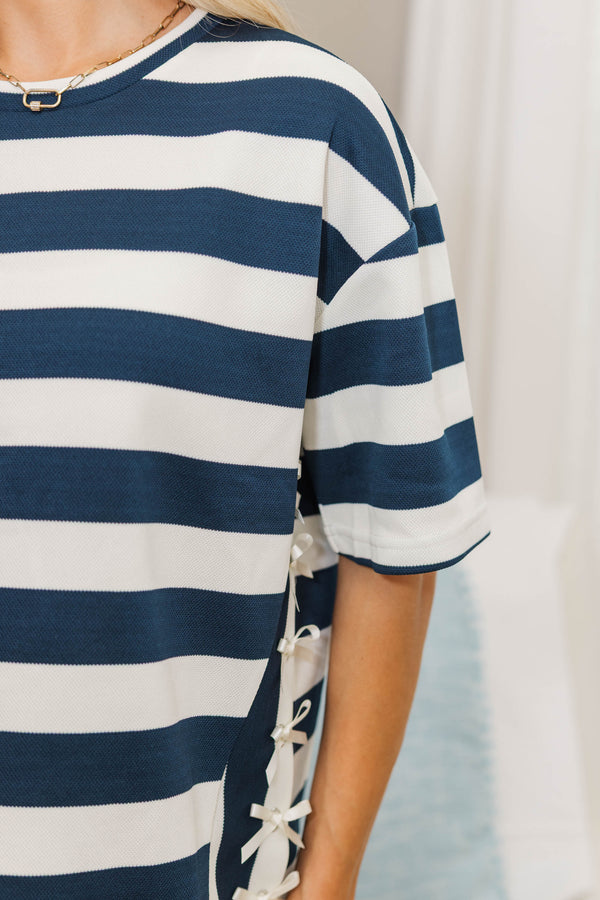 NURSING COLLECTION: Show Your Love Navy Blue Striped Top