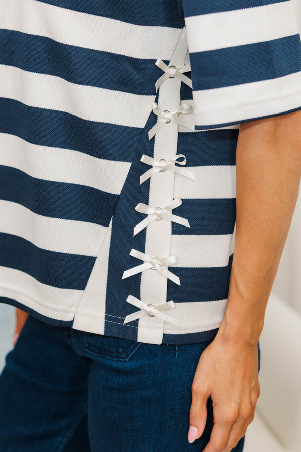 NURSING COLLECTION: Show Your Love Navy Blue Striped Top