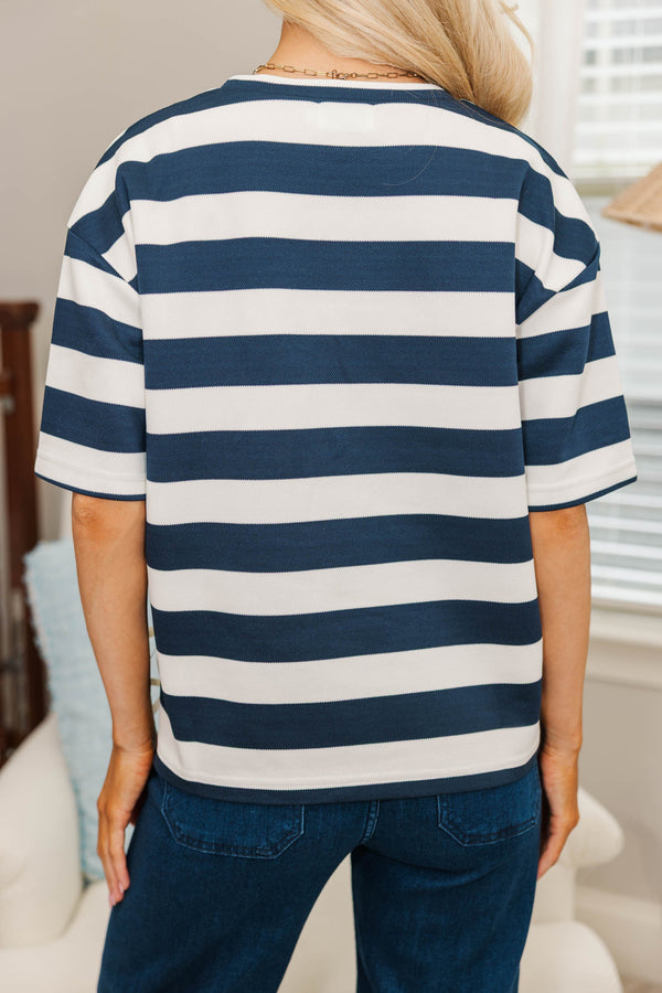 NURSING COLLECTION: Show Your Love Navy Blue Striped Top