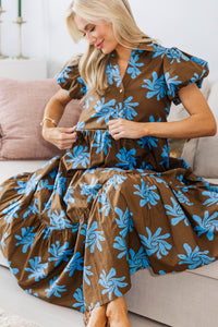 NURSING COLLECTION: Perfect For You Brown Floral Button Down Midi Dress