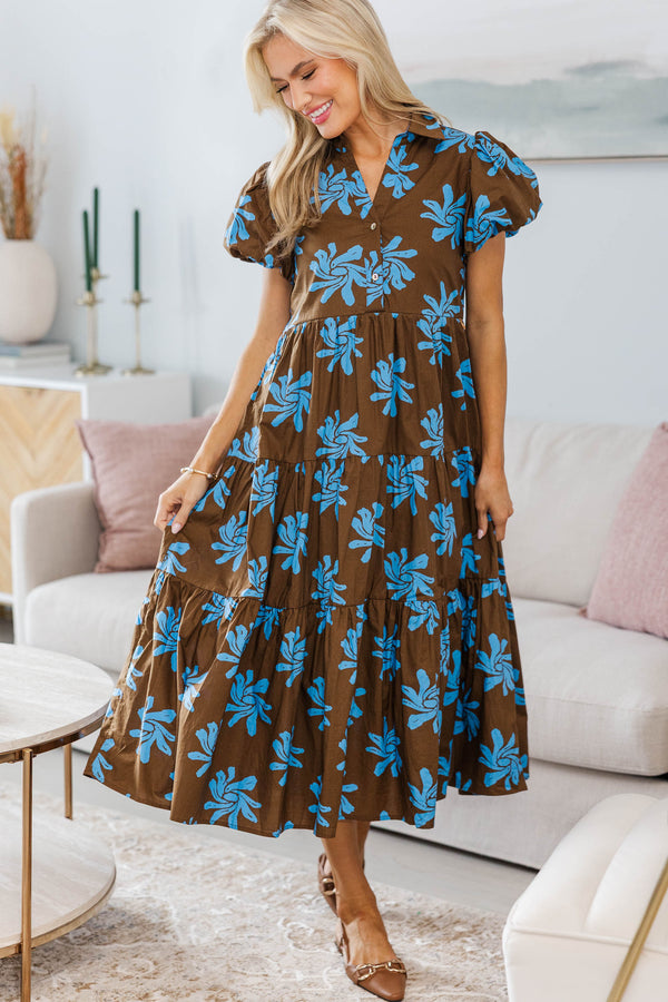 NURSING COLLECTION: Perfect For You Brown Floral Button Down Midi Dress