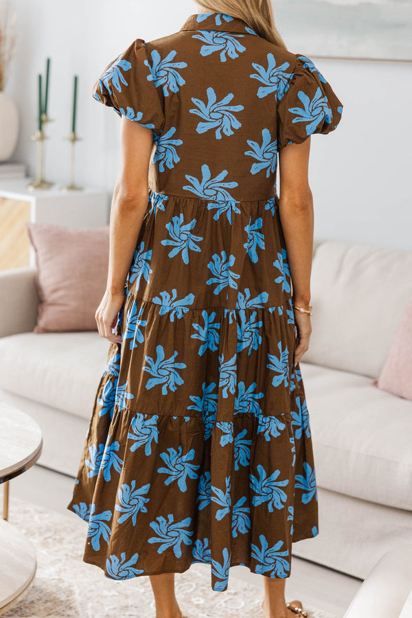NURSING COLLECTION: Perfect For You Brown Floral Button Down Midi Dress