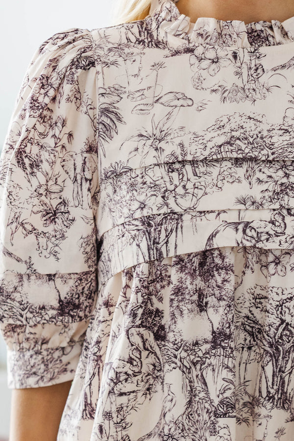 NURSING COLLECTION: Straight From A Storybook Cream Toile Dress