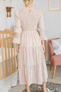 NURSING COLLECTION: Back To You Brown Striped Midi Dress