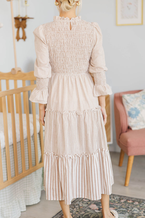 NURSING COLLECTION: Back To You Brown Striped Midi Dress
