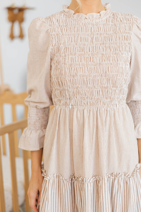 NURSING COLLECTION: Back To You Brown Striped Midi Dress