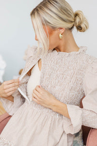 NURSING COLLECTION: Back To You Brown Striped Midi Dress