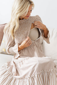 NURSING COLLECTION: Back To You Brown Striped Midi Dress