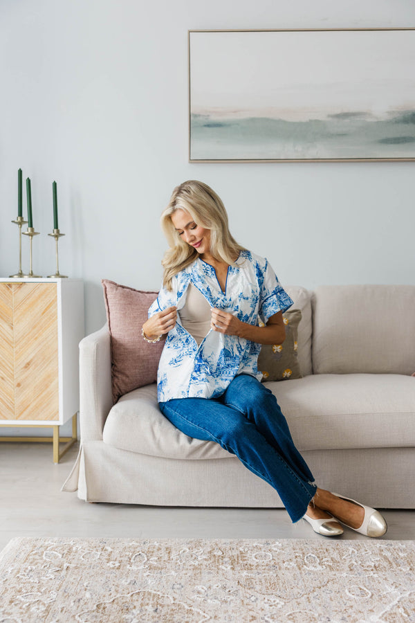 NURSING COLLECTION: Dreaming In Detail Blue Toile Blouse
