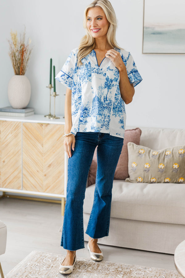 NURSING COLLECTION: Dreaming In Detail Blue Toile Blouse
