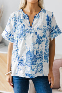 NURSING COLLECTION: Dreaming In Detail Blue Toile Blouse