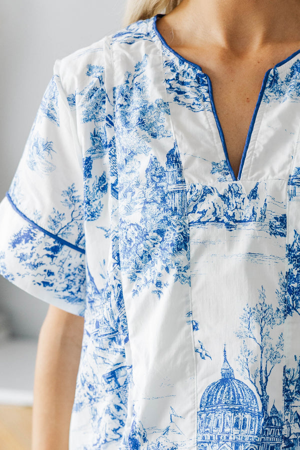 NURSING COLLECTION: Dreaming In Detail Blue Toile Blouse