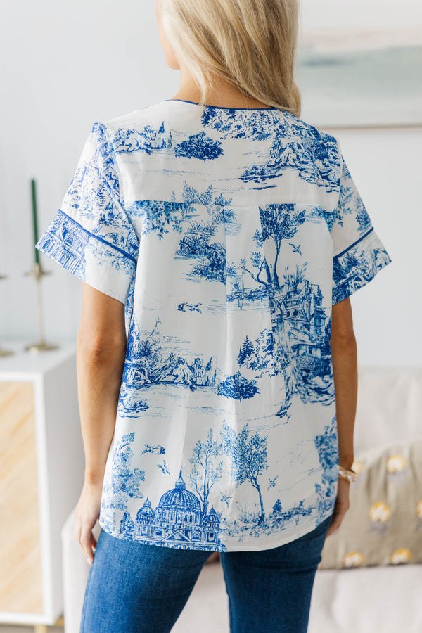 NURSING COLLECTION: Dreaming In Detail Blue Toile Blouse