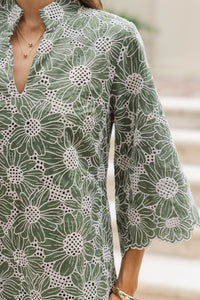 My Kind Of Day Olive Floral Eyelet Midi Dress