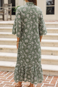 My Kind Of Day Olive Floral Eyelet Midi Dress