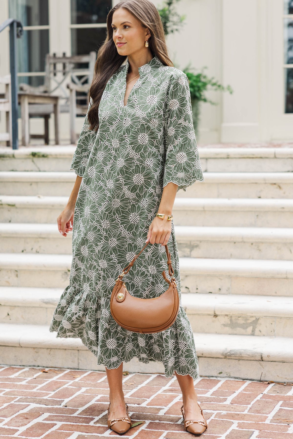 My Kind Of Day Olive Floral Eyelet Midi Dress  Shop the Mint