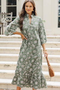 My Kind Of Day Olive Floral Eyelet Midi Dress