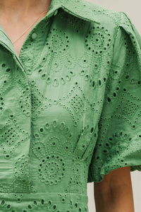My Lucky Charm Green Eyelet Midi Dress