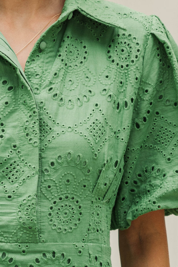 My Lucky Charm Green Eyelet Midi Dress