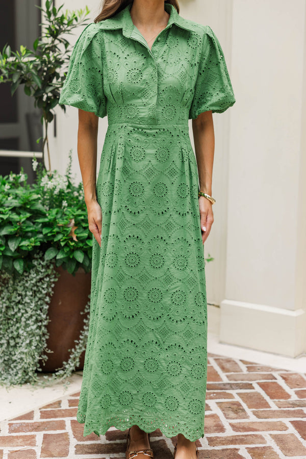 My Lucky Charm Green Eyelet Midi Dress