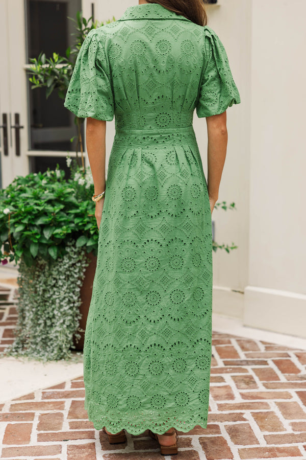 My Lucky Charm Green Eyelet Midi Dress