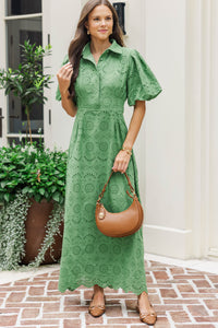 My Lucky Charm Green Eyelet Midi Dress