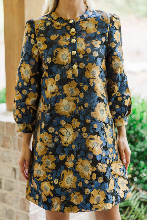 Feeling Like A Queen Navy Brocade Dress