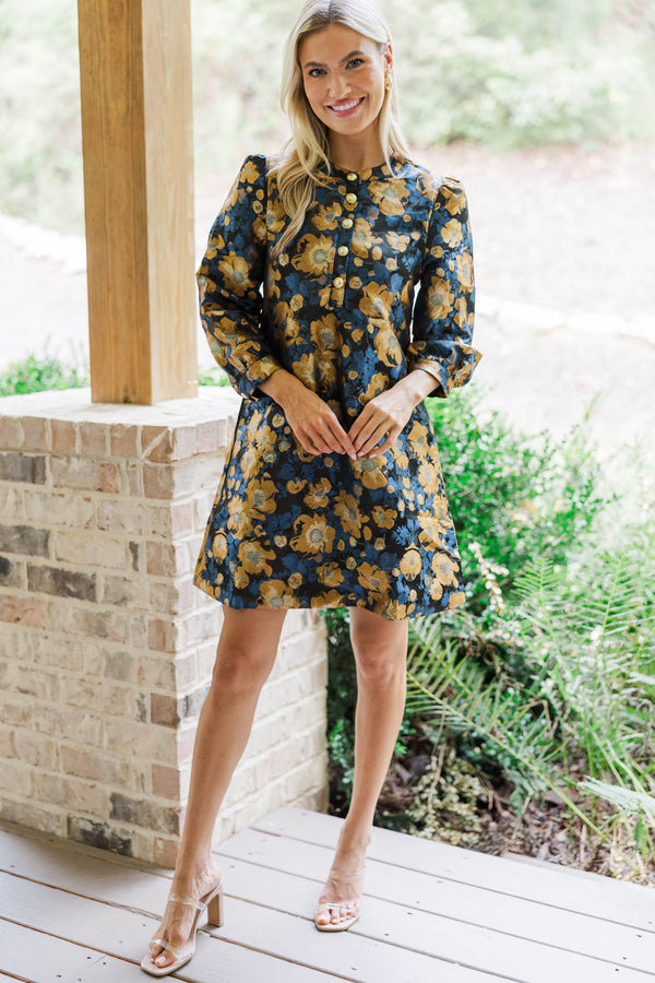 Feeling Like A Queen Navy Brocade Dress